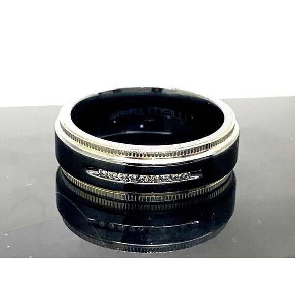 Men's Wedding Band Diamond 0.05ctw Titanium 7.5mm Wide Size 10 - Picture 1 of 14